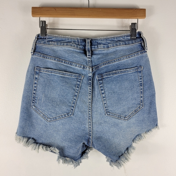 Free People We The Free Crvy Vintage Raw Hem Distressed Button Fly Jean Shorts - Picture 9 of 14